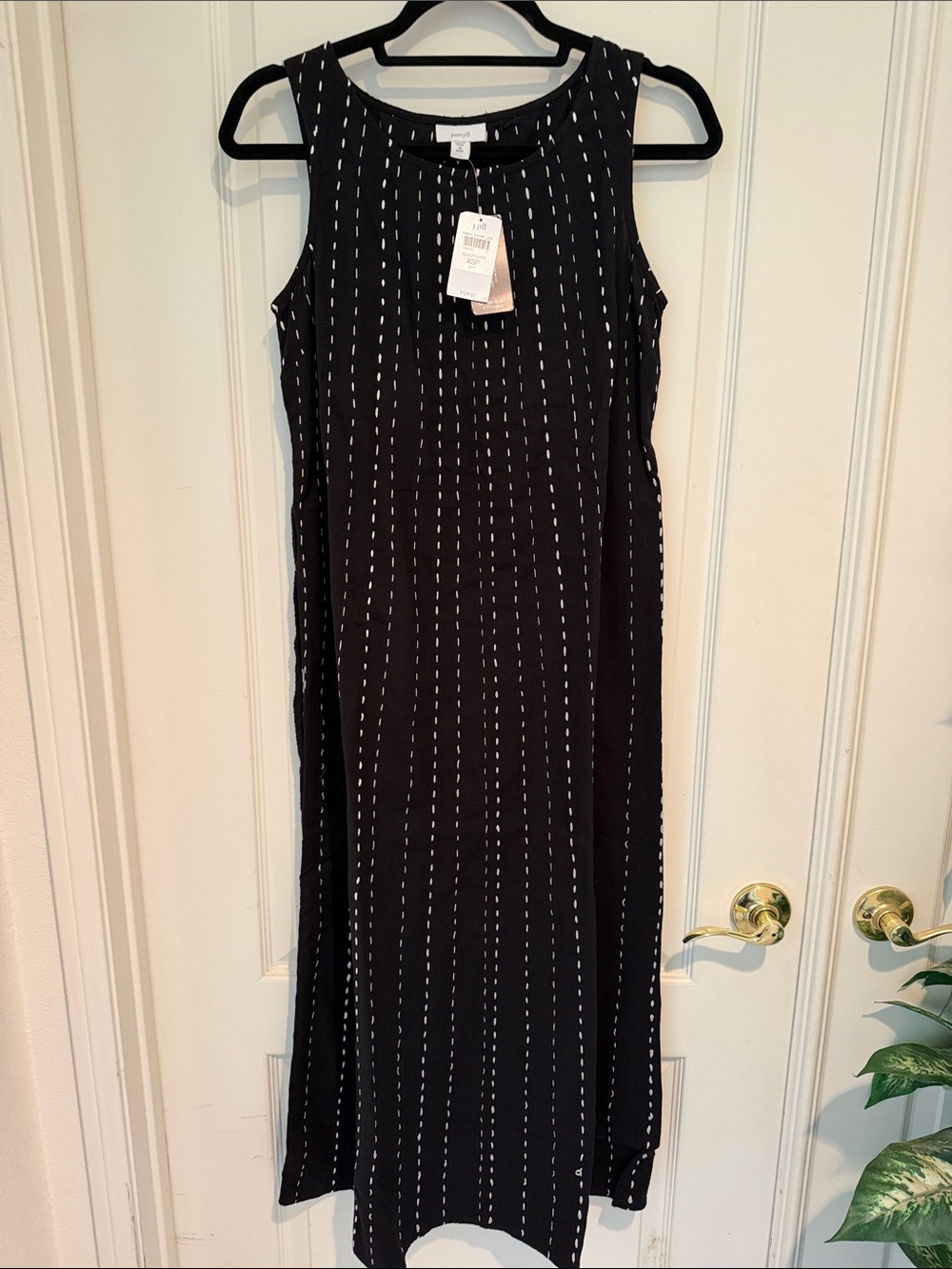 Sleeveless Black Midi Dress with White Quilt Stitching - 100% Cotton